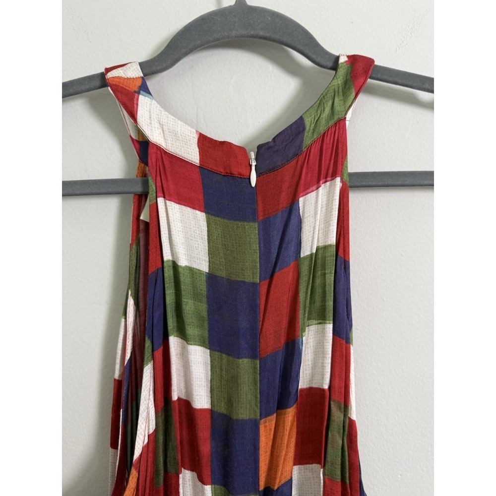 Farm Rio Anthropologie Jumpsuit Sz L Halter Mock Neck Gingham Colorful Festival - Picture 10 of 12
